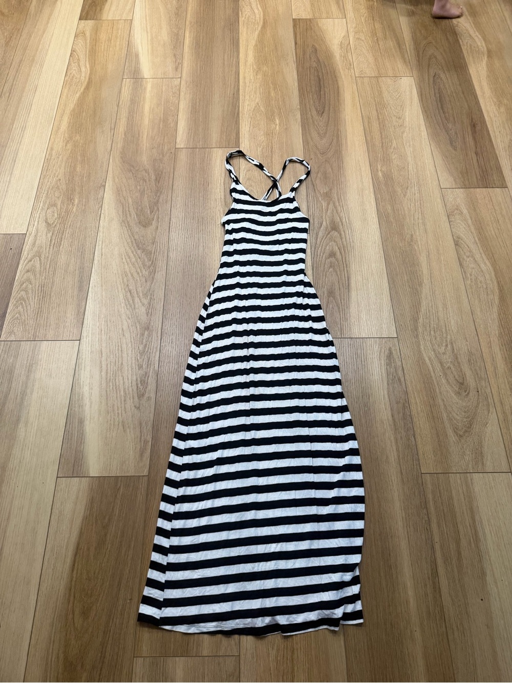 Y2K Snap Striped Black & White Maxi Dress